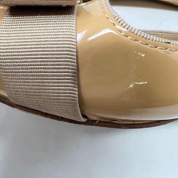 Tory Burch Trudy Flat Tan Patent Leather 7.5 Ballet Bow Logo Classic Neutral - Picture 12 of 16